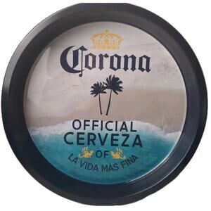 Corona Beer Tray Cerveza Beach Scene Tin Box Co Large 12" Round Beverage Tray